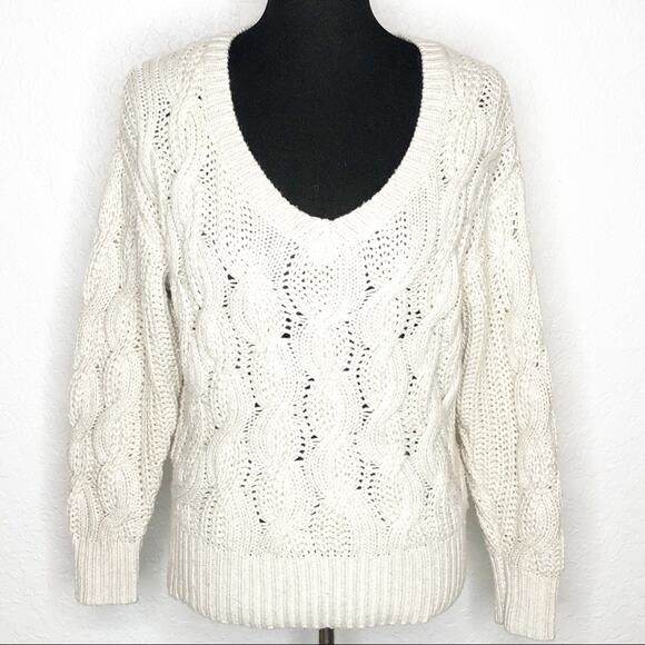 WHBM ivory cream cabkeknit v neck sweater size Medium - Picture 1 of 13